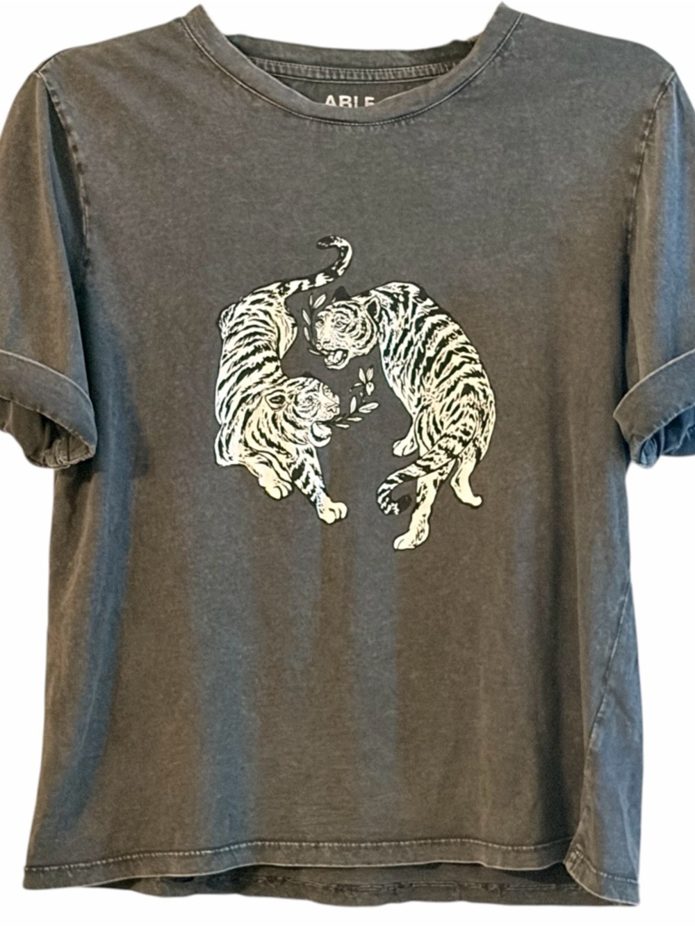 ABLE Gray Tiger Graphic Tee Washed Cotton Graphic T Shirt XS